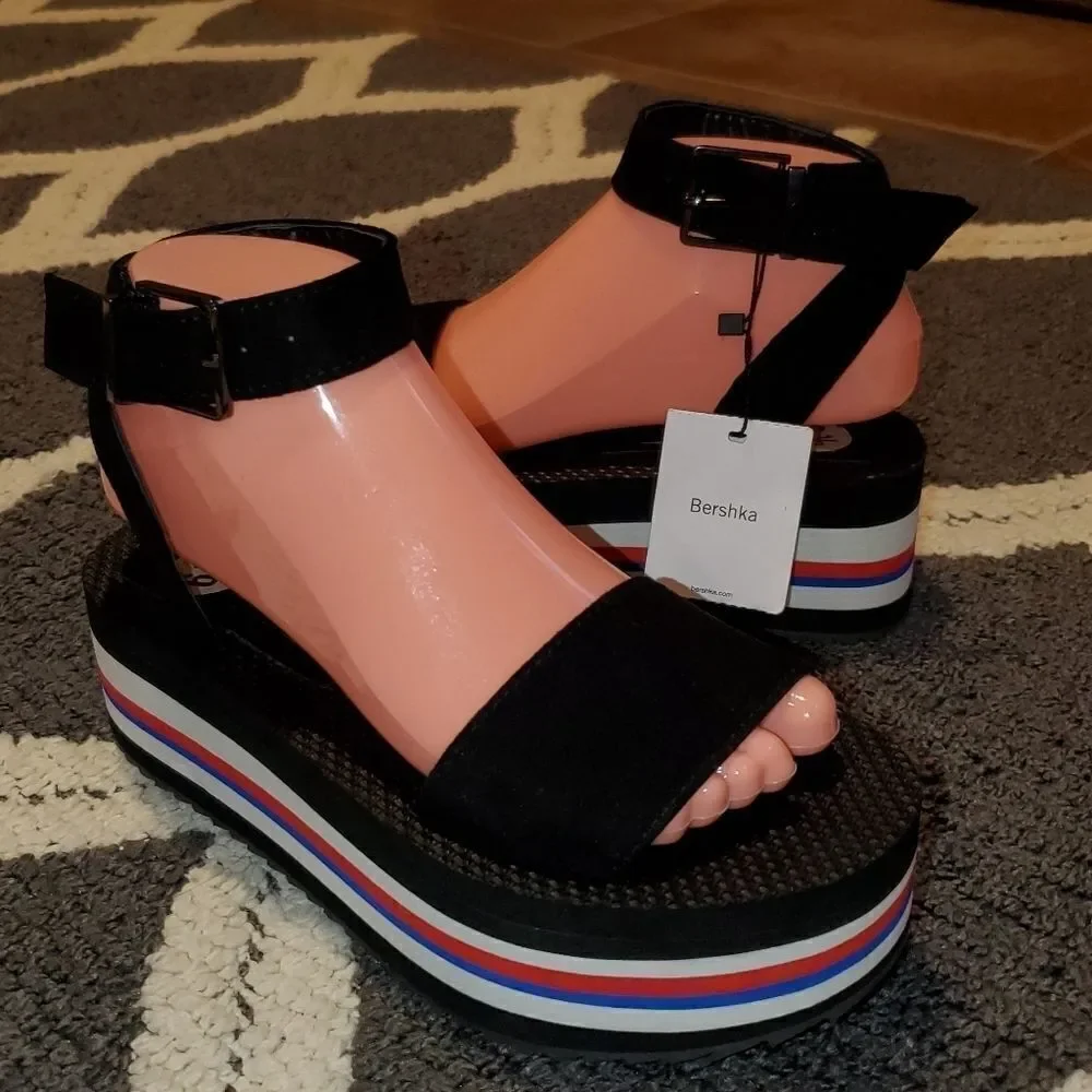Bershka Black Sporty Platform Sandals